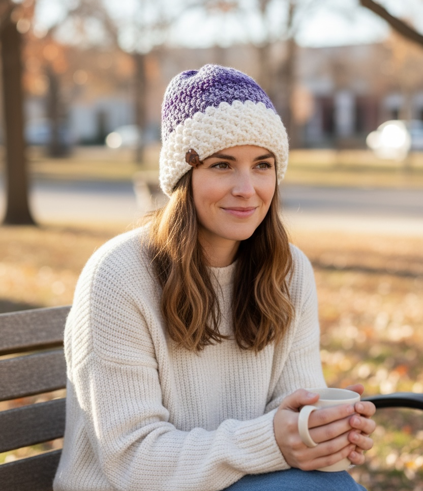 Purplicious Acorn Alpine Beanie